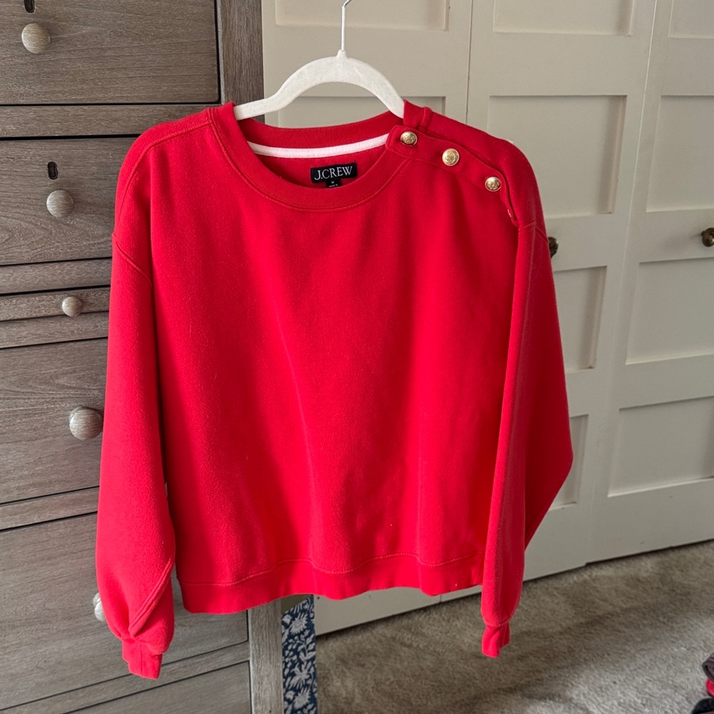 J. Crew Vibrant Red Button-Accent Top